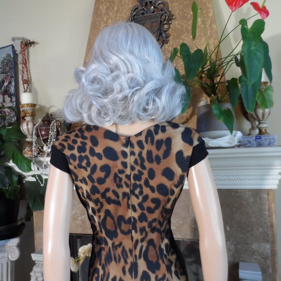 Escada Black & Brown Leopard Print Ruched Surplice Sheath Dress Size EU 38- US 8 - Picture 14 of 16